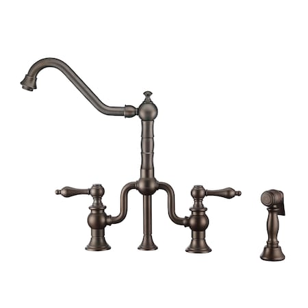 Whitehaus Bridge Faucet W/ Long Traditional Swivel Spout, Lvr Handles And Brass S WHTTSLV3-9771-NT-ORB
